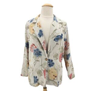 Vintage Bedford Fair Womens 14 Jacket Woven Blazer Floral Ivory Boho Eighties